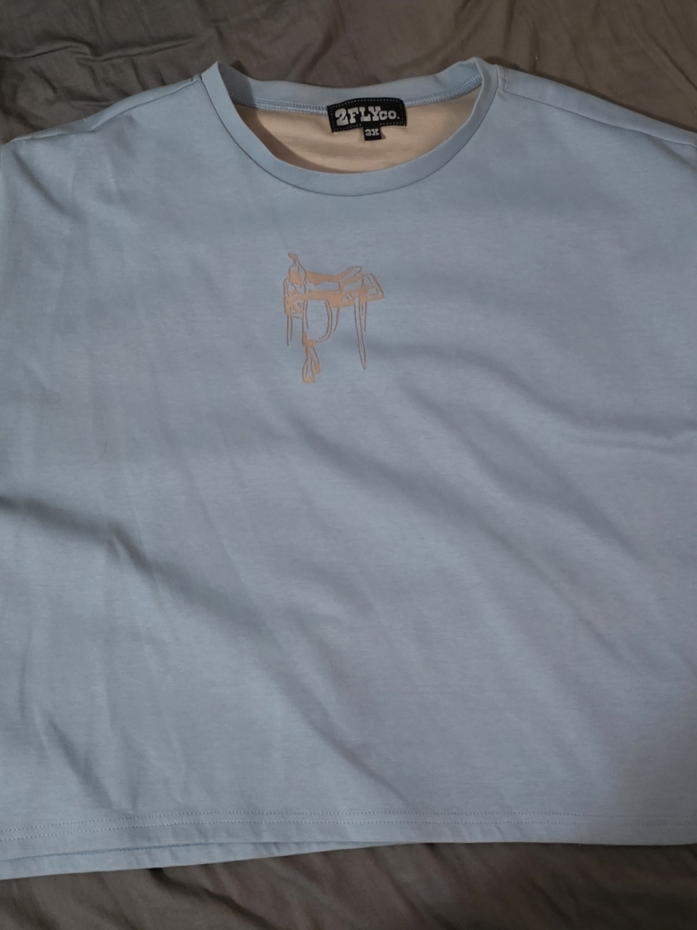 2FLYCO Women's Light Blue Crop Top with Subtle Chest Graphic